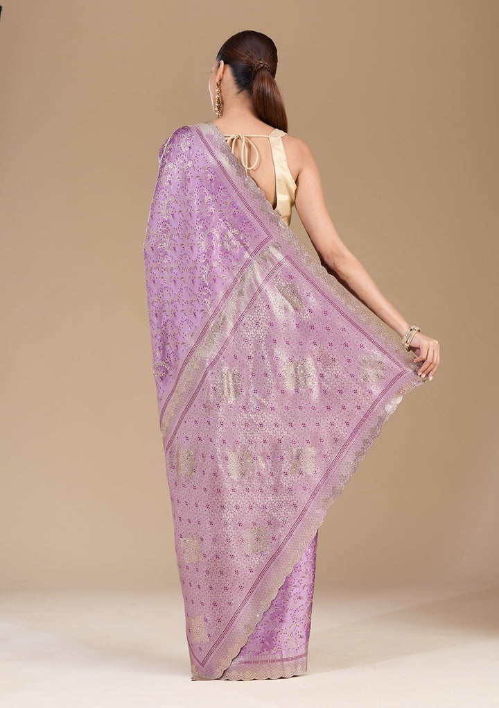Lavender Stonework (Gold) Silk Saree