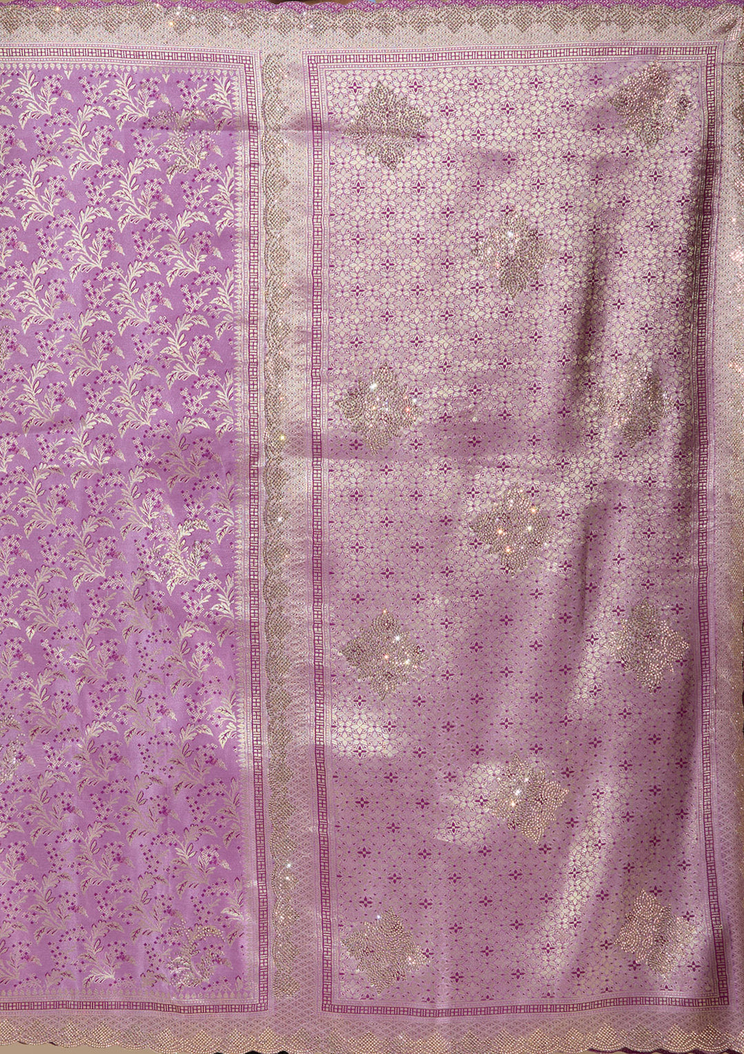 Lavender Stonework (Gold) Silk Saree
