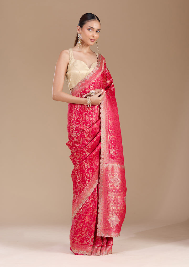 Red Stonework (Gold) Silk Saree