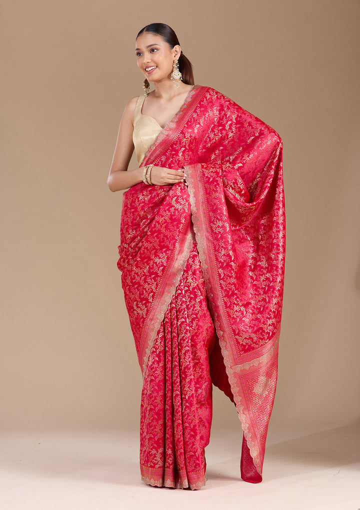Red Stonework (Gold) Silk Saree