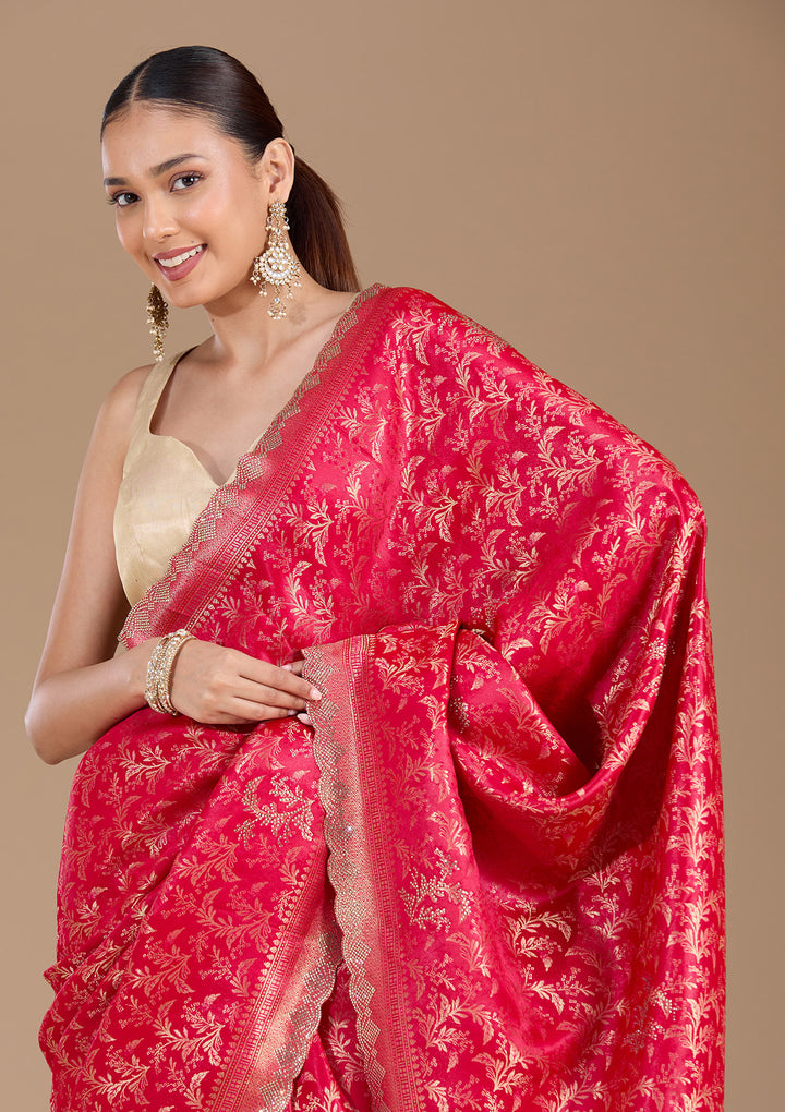 Red Stonework (Gold) Silk Saree