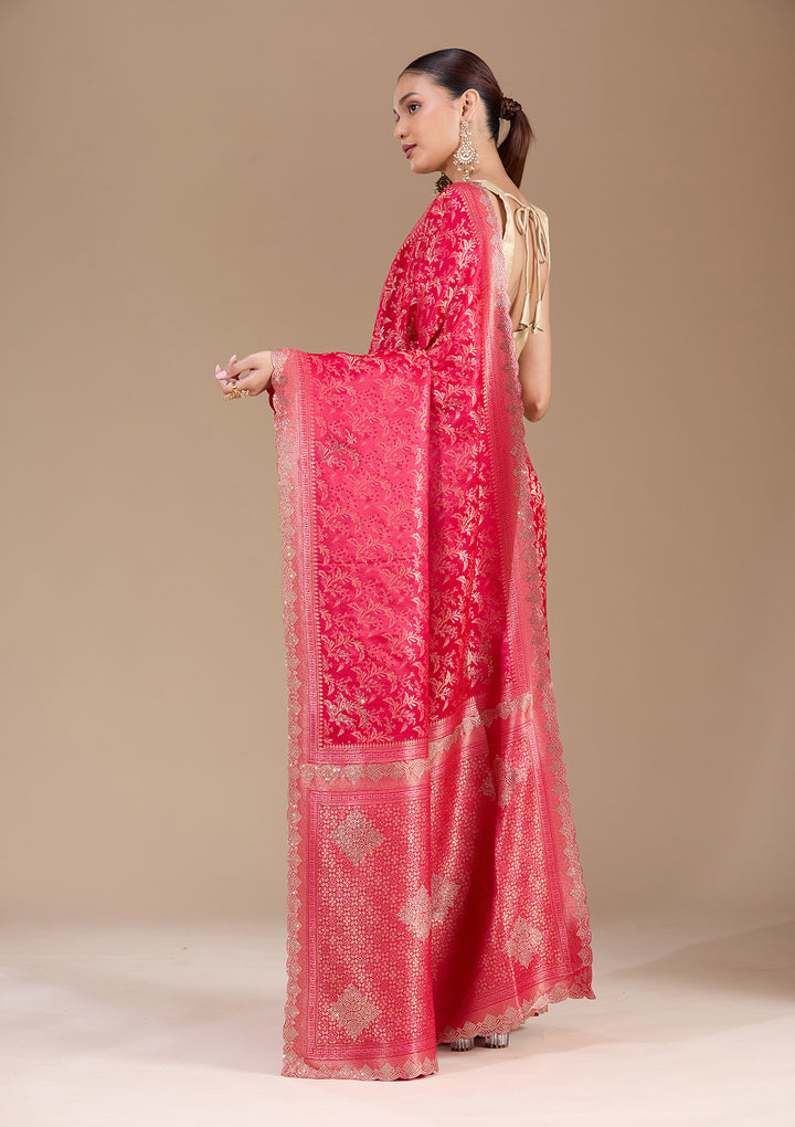 Red Stonework (Gold) Silk Saree