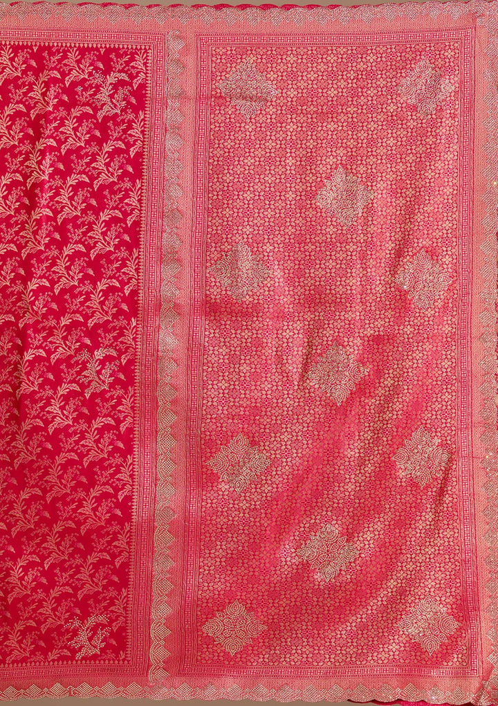 Red Stonework (Gold) Silk Saree