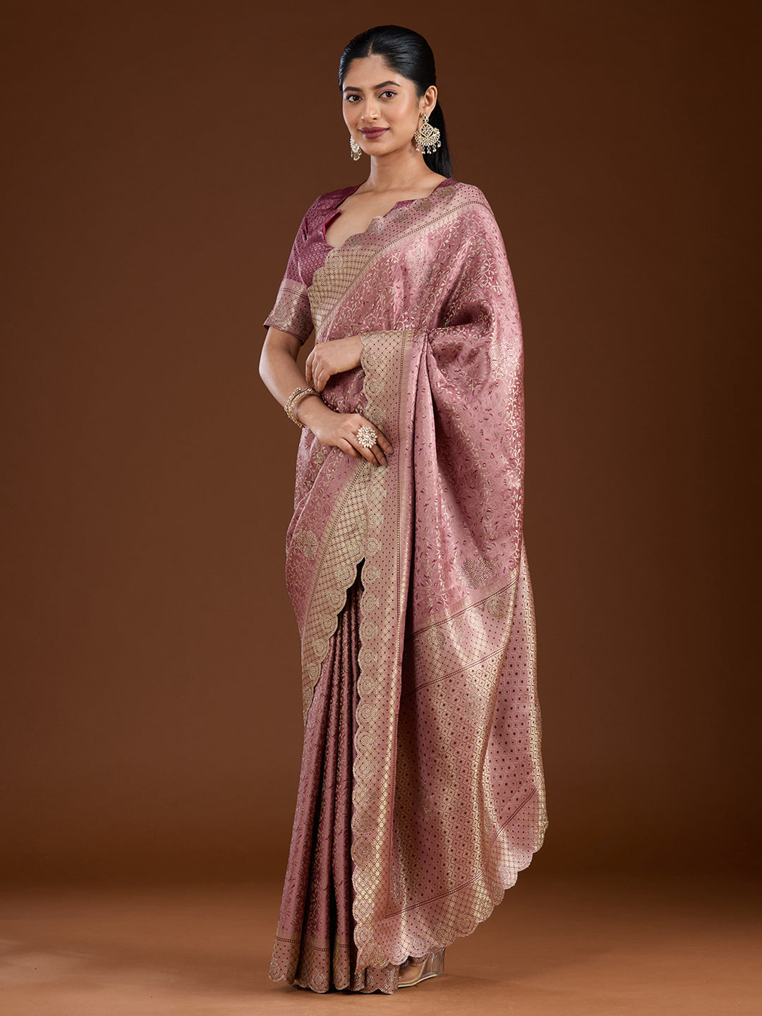 Mauve Stonework (Gold) Silk Saree