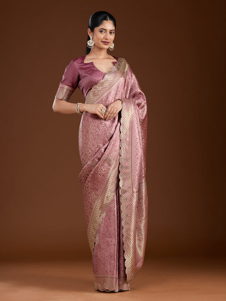 Mauve Stonework (Gold) Silk Saree