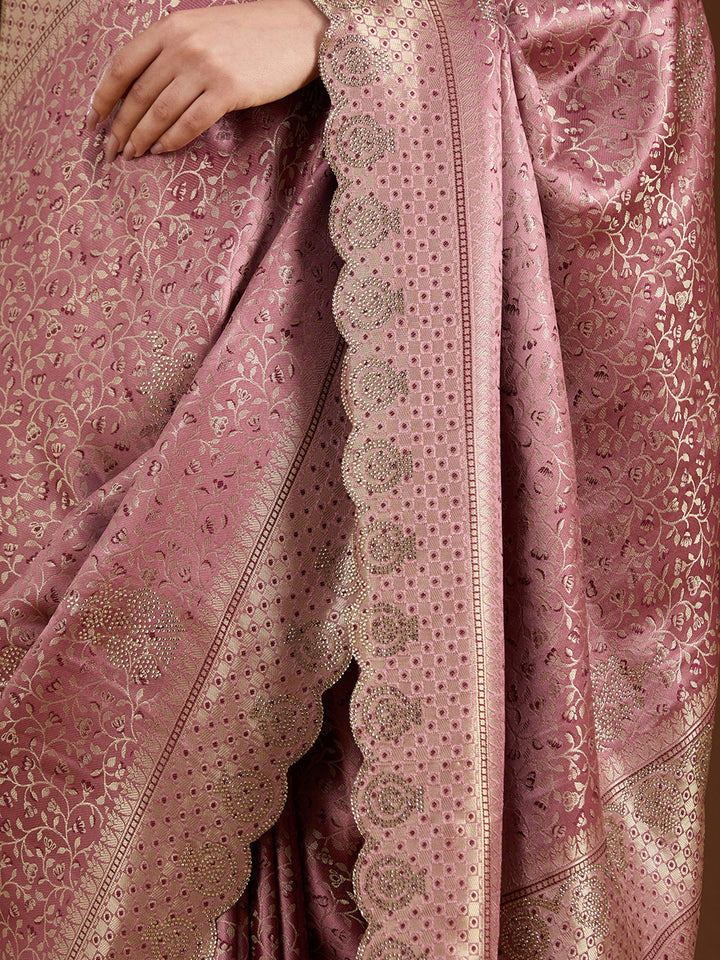 Mauve Stonework (Gold) Silk Saree