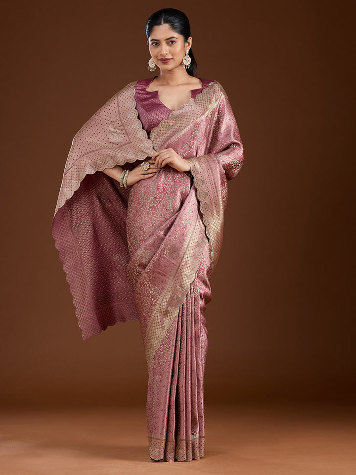 Mauve Stonework (Gold) Silk Saree