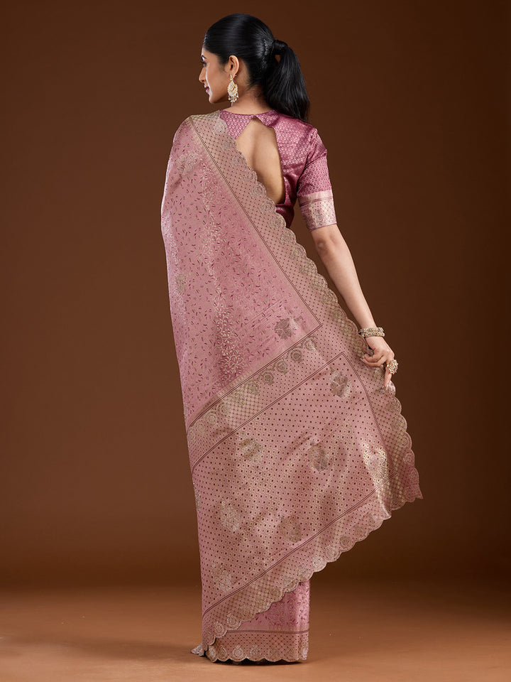 Mauve Stonework (Gold) Silk Saree