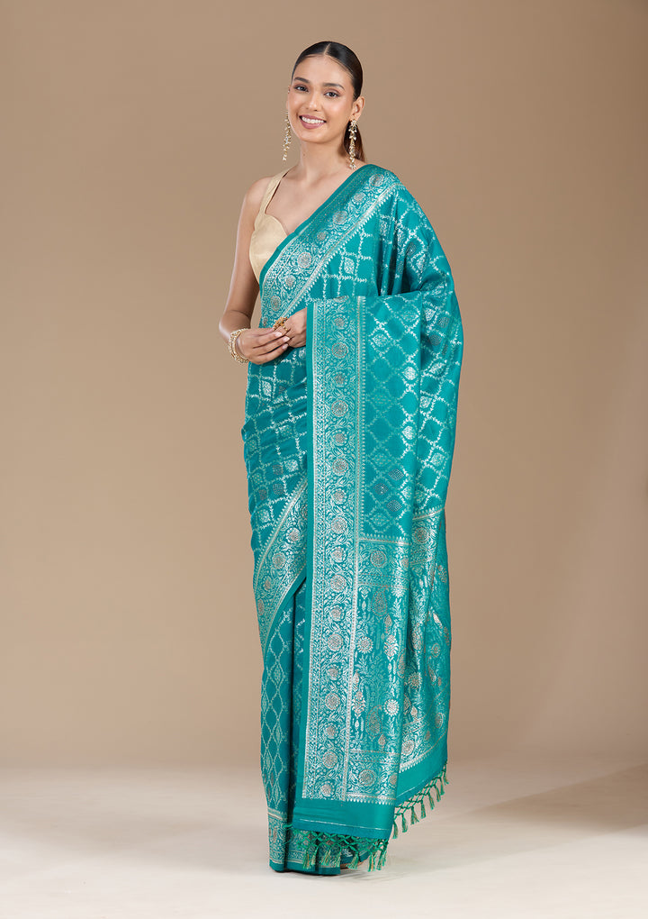 Peacock Green Stonework (Gold) Silk Saree