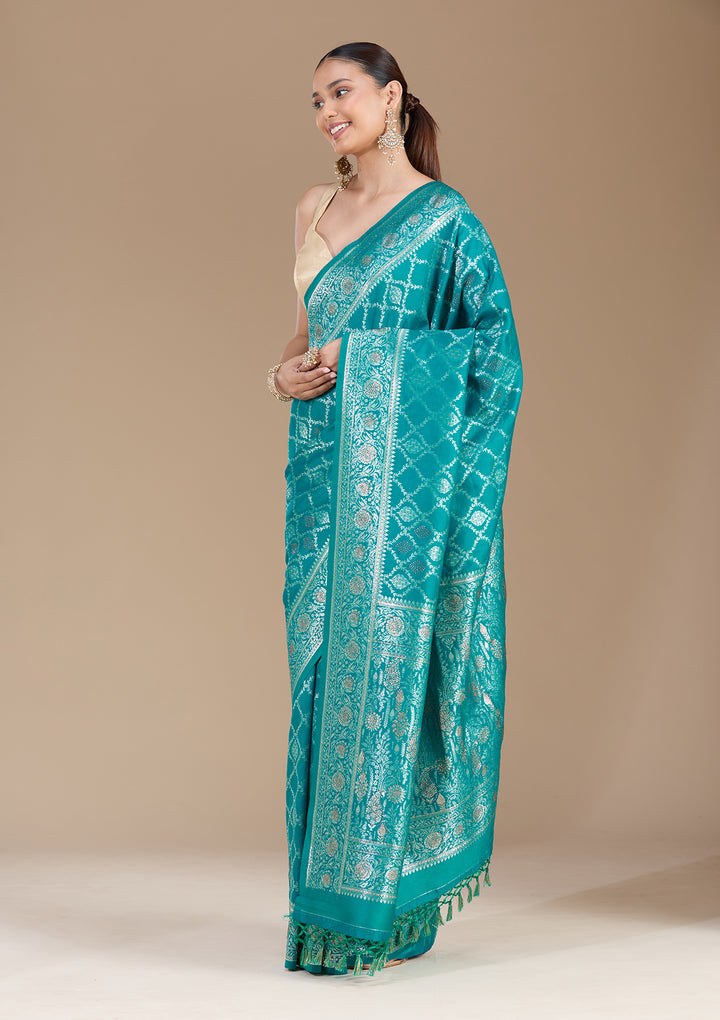 Peacock Green Stonework (Gold) Silk Saree