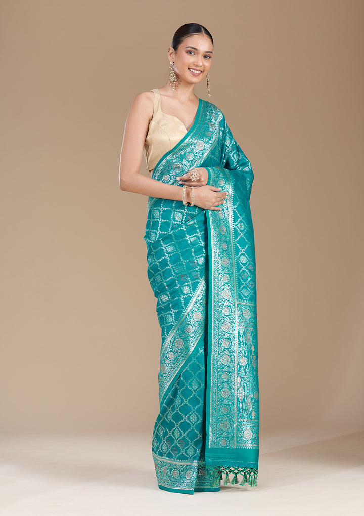 Peacock Green Stonework (Gold) Silk Saree