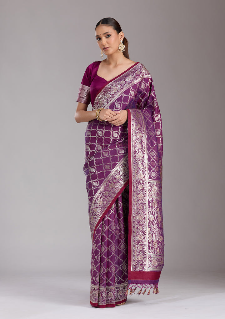 Purple Stonework (Gold) Silk Saree