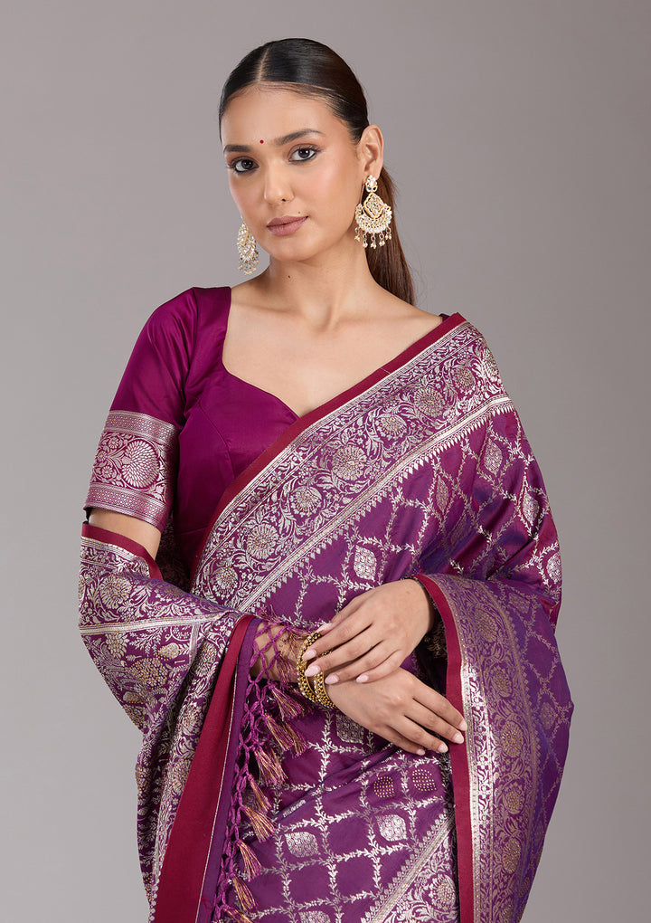 Purple Stonework (Gold) Silk Saree