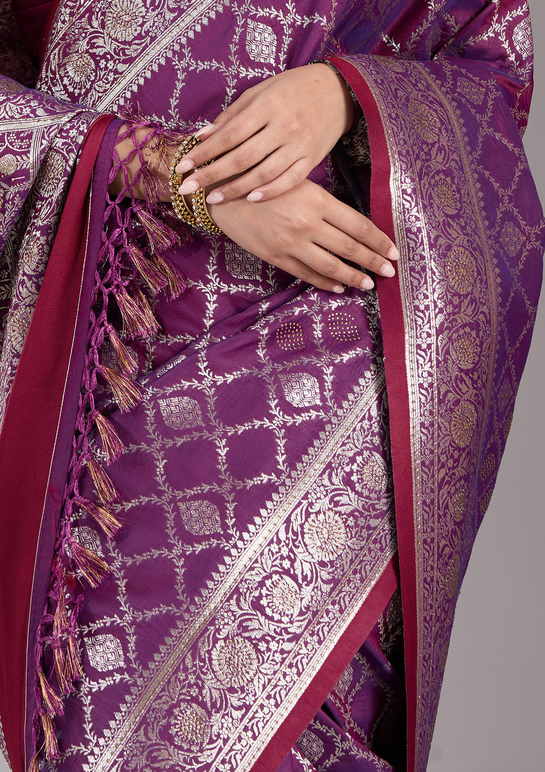 Purple Stonework (Gold) Silk Saree