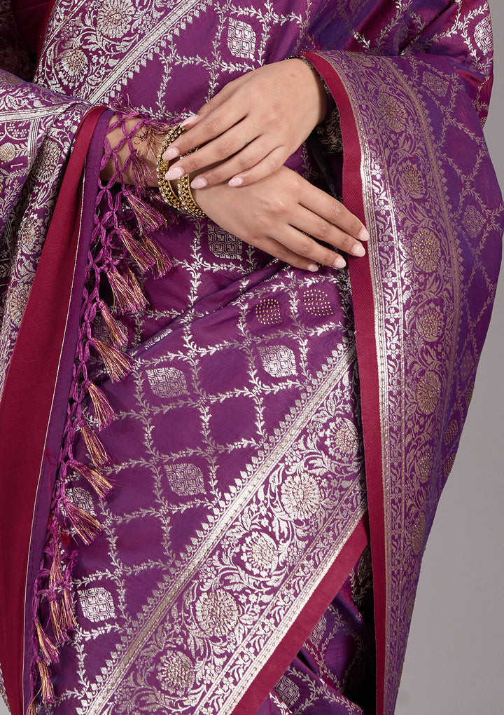 Purple Stonework (Gold) Silk Saree