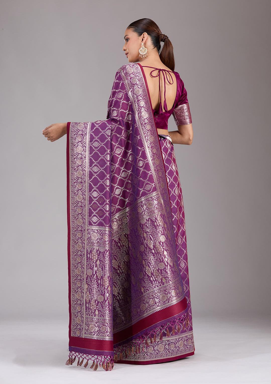 Purple Stonework (Gold) Silk Saree