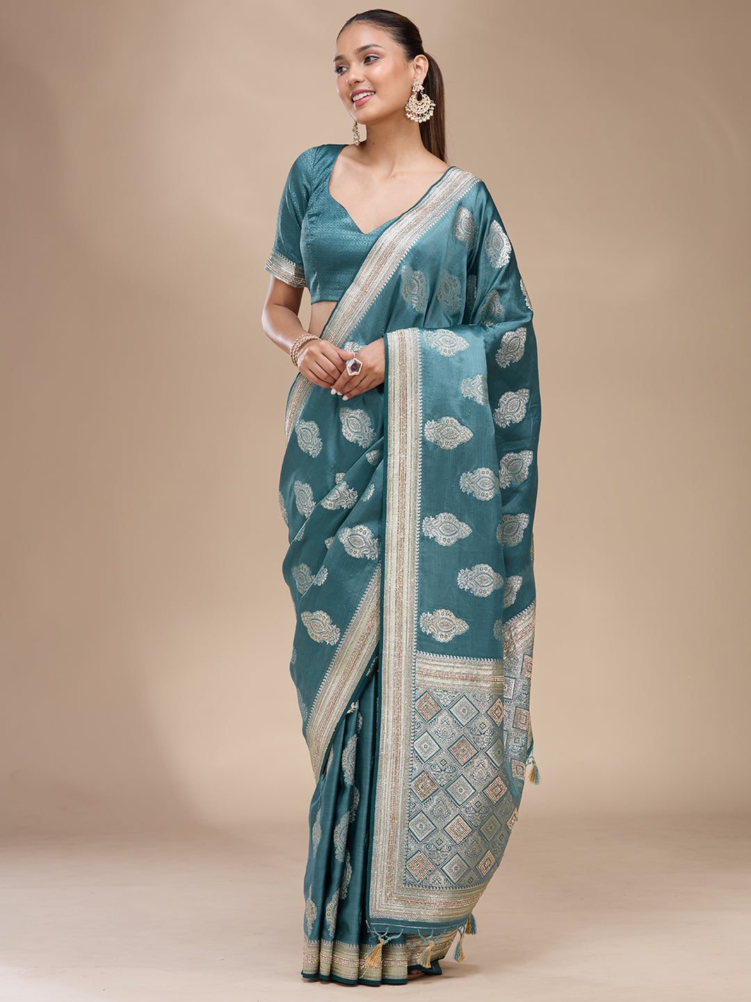 Blue Stonework (Gold) Silk Silk_Saree