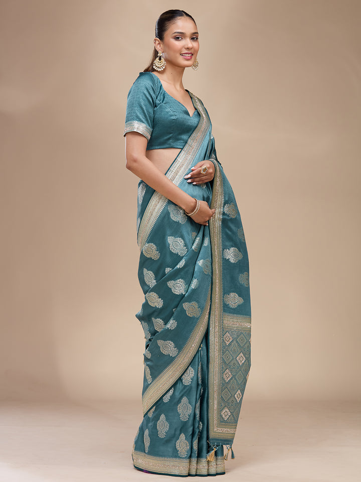 Blue Stonework (Gold) Silk Silk_Saree