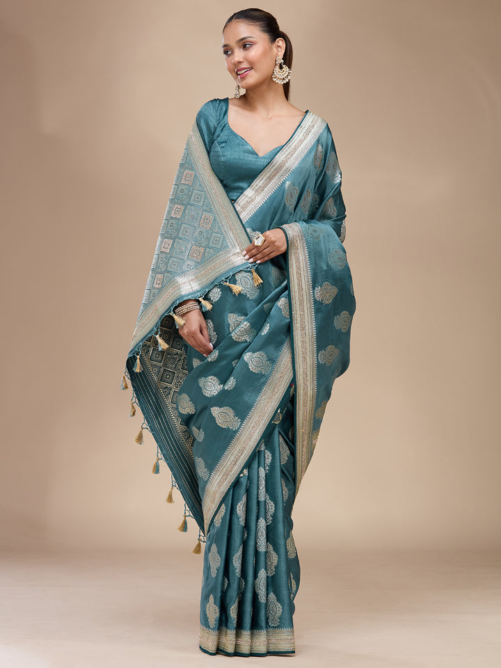 Blue Stonework (Gold) Silk Silk_Saree