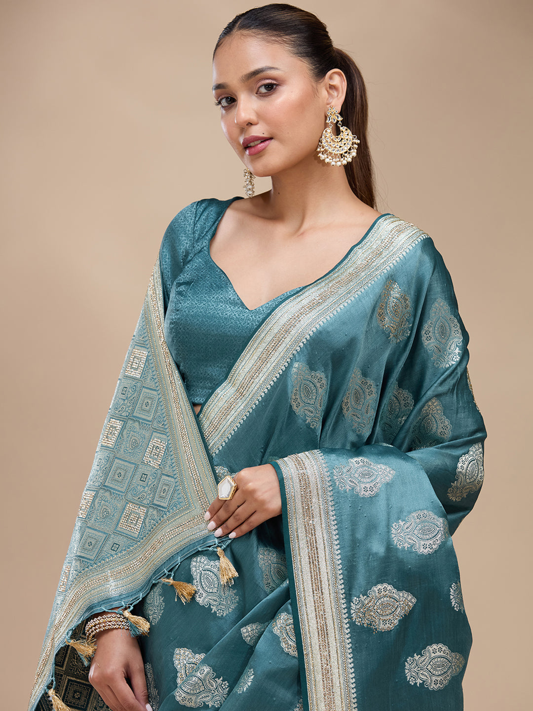 Blue Stonework (Gold) Silk Silk_Saree