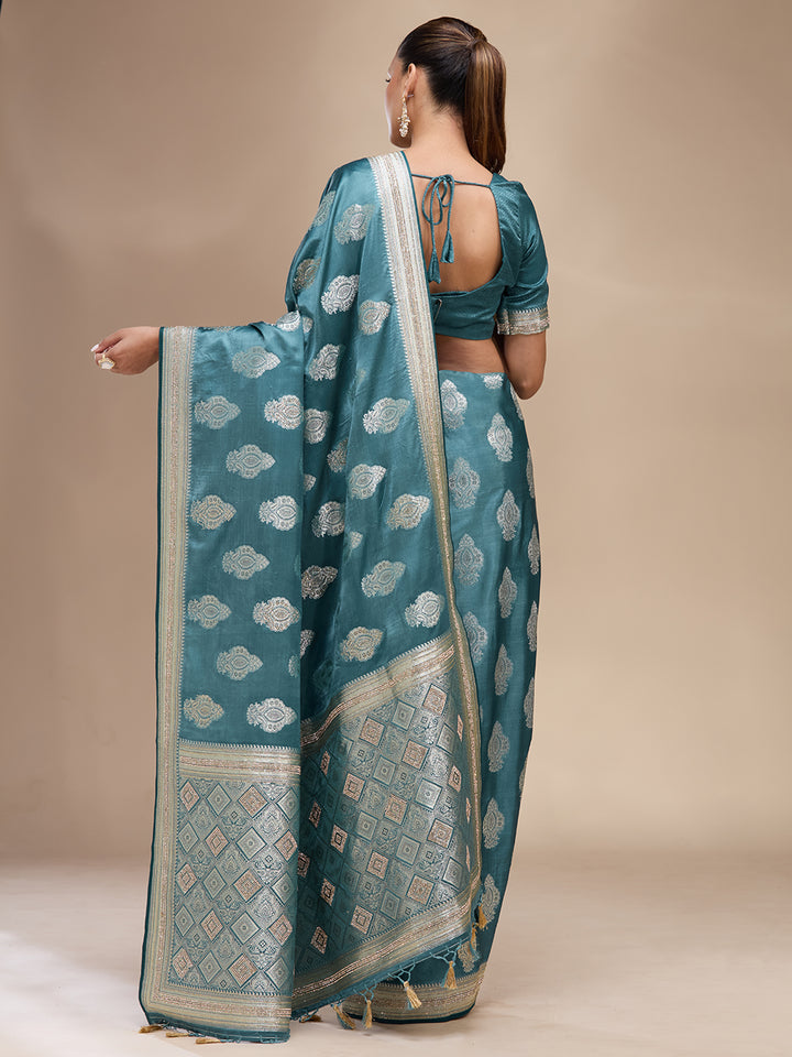 Blue Stonework (Gold) Silk Silk_Saree