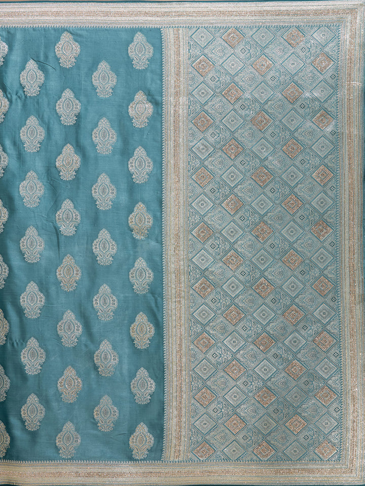 Blue Stonework (Gold) Silk Silk_Saree