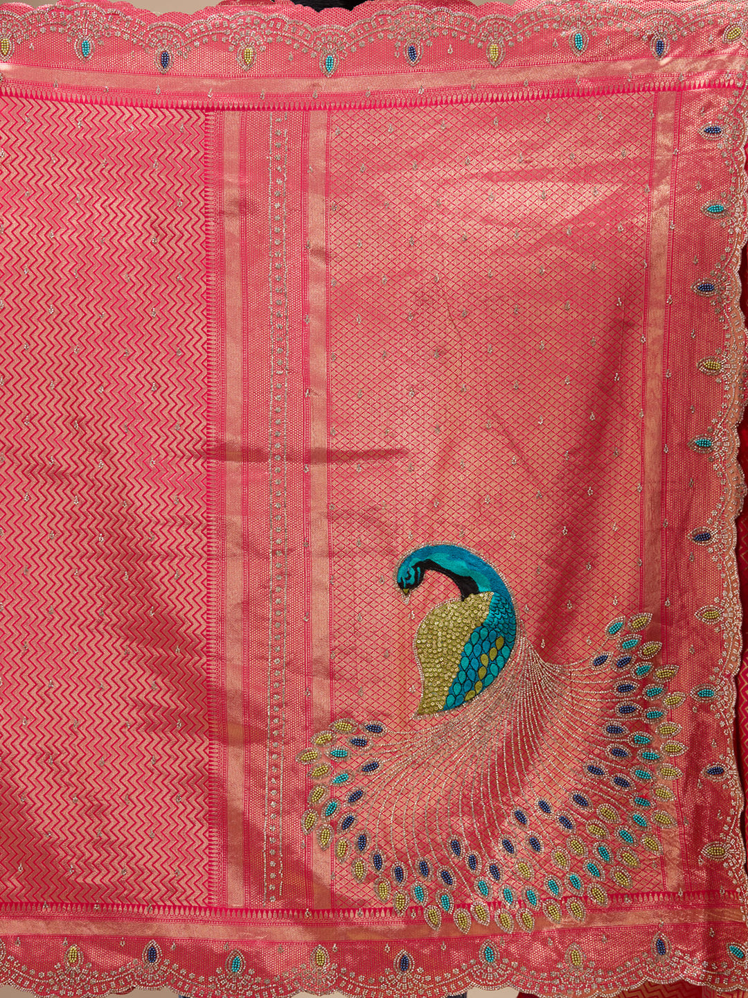 Rani Pink Stonework (Gold) Silk Silk_Saree