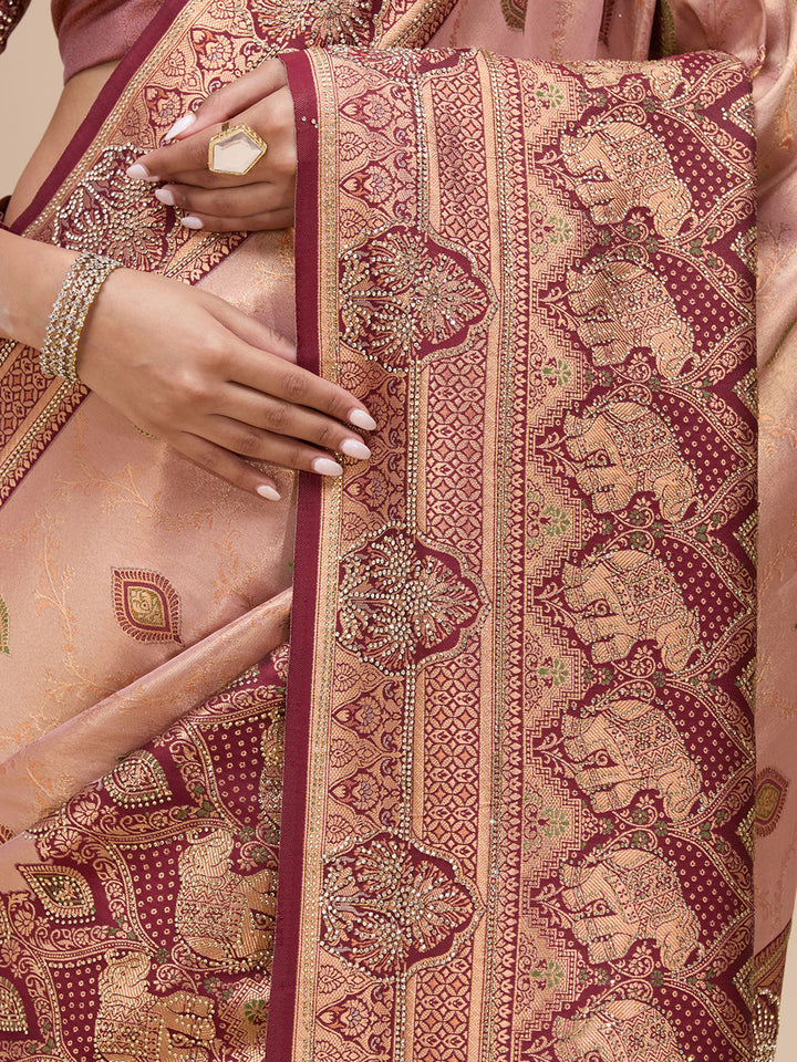 Baby Pink Aariwork Art Silk Silk_Saree