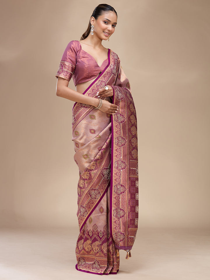 Lavender Aariwork Art Silk Silk_Saree