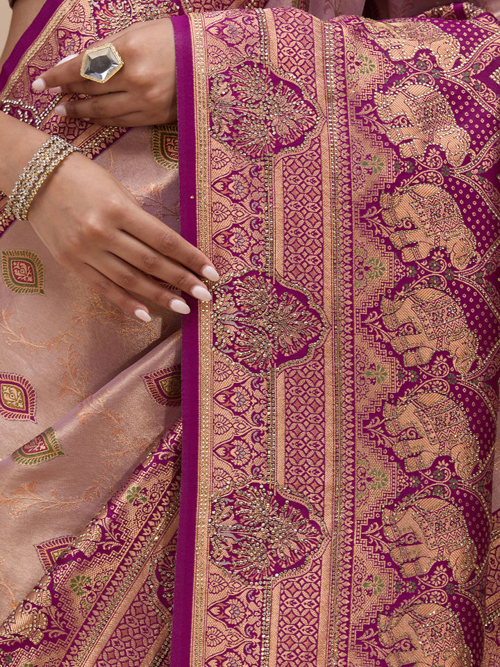Lavender Aariwork Art Silk Silk_Saree