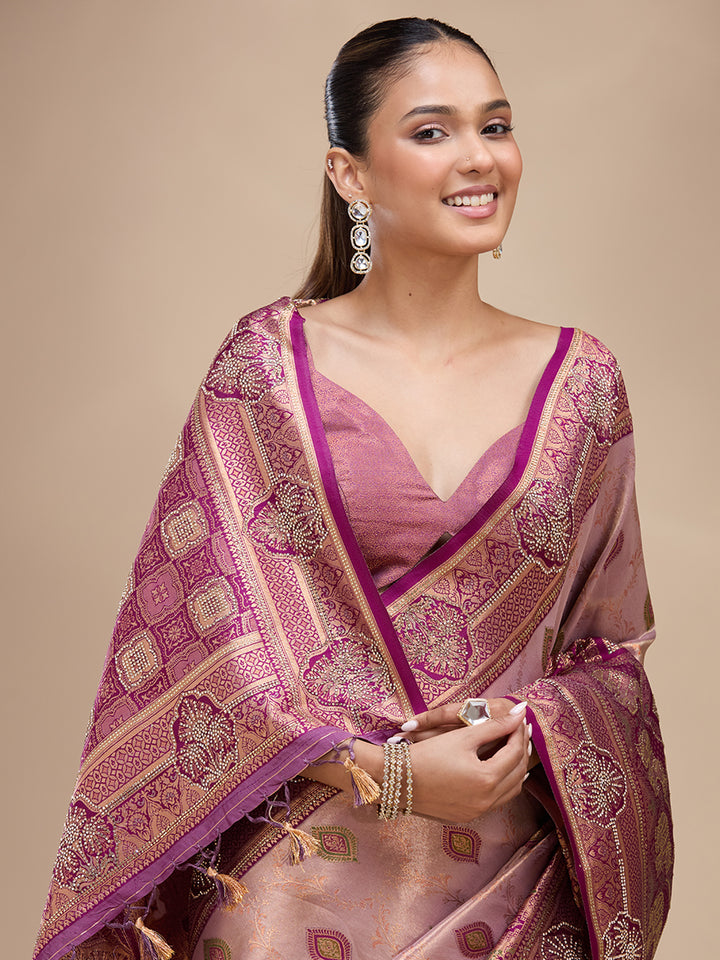 Lavender Aariwork Art Silk Silk_Saree