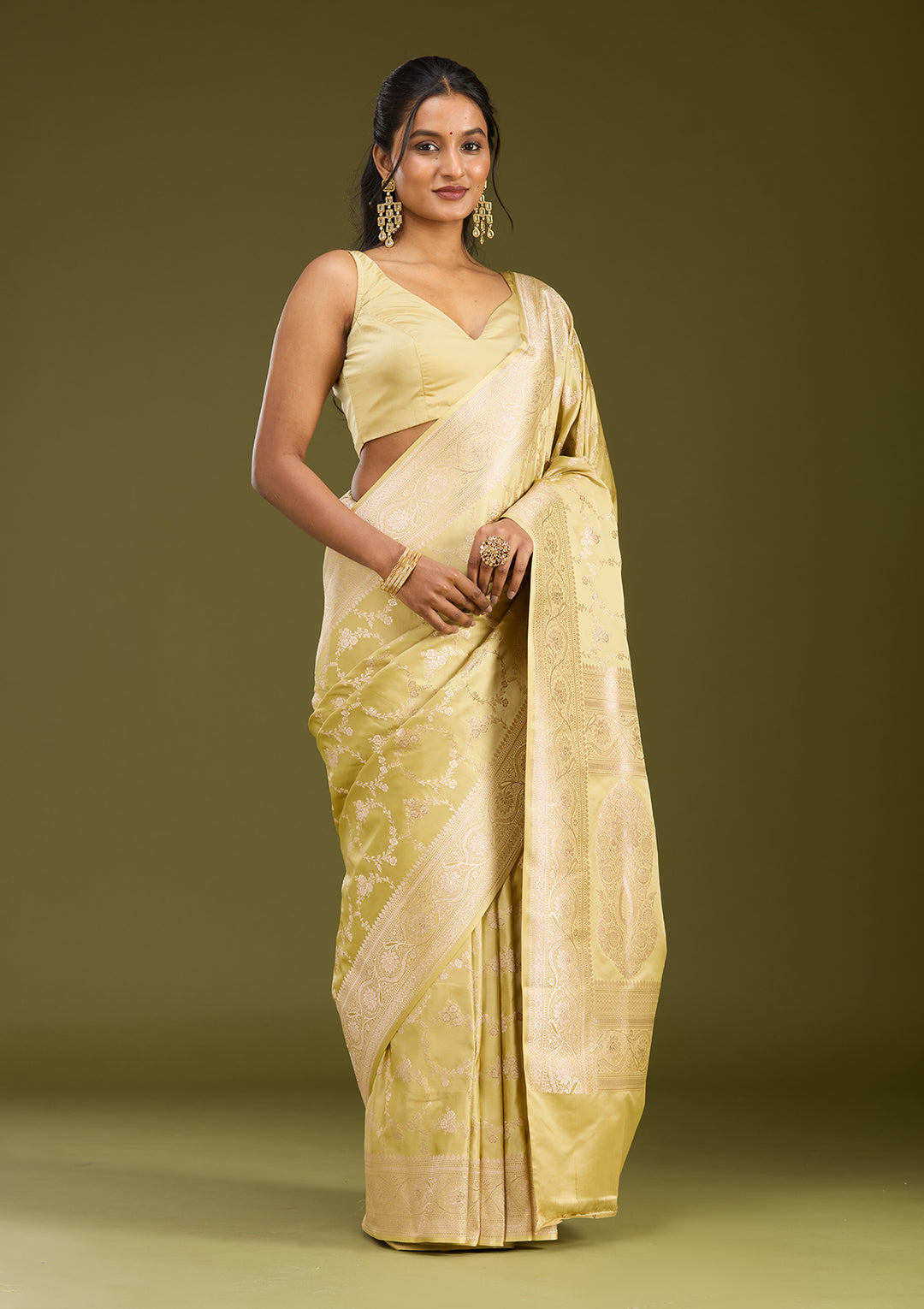 Pista Green Zariwork (Gold) Art Silk Saree
