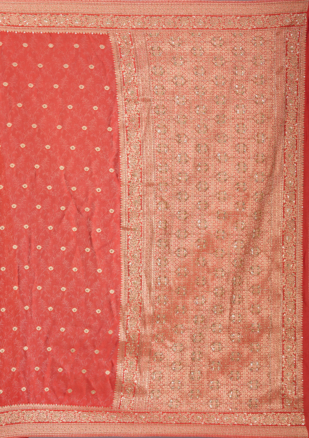 Orange Aariwork Silk Saree