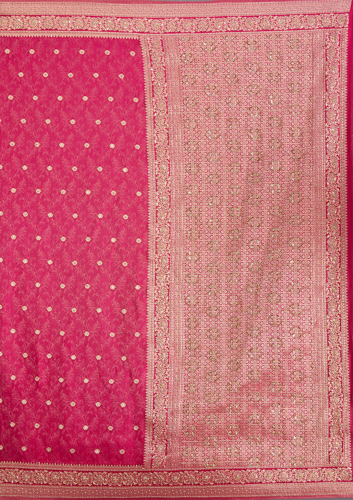 Rani Pink Aariwork Silk Saree
