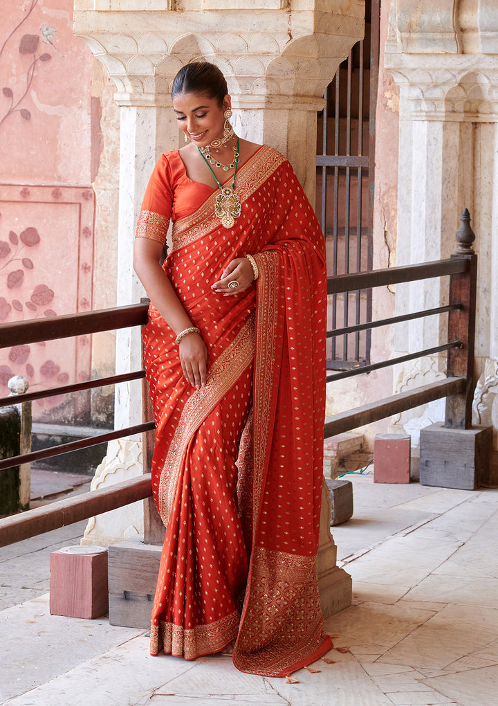Orange Aariwork Pure Silk Silk_Saree