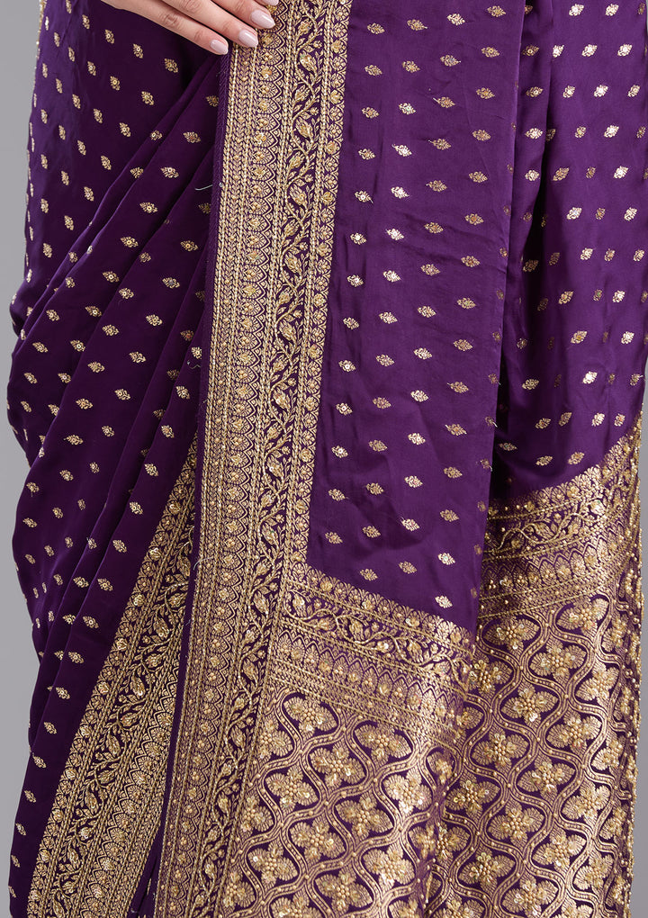 Purple Aariwork Silk Saree