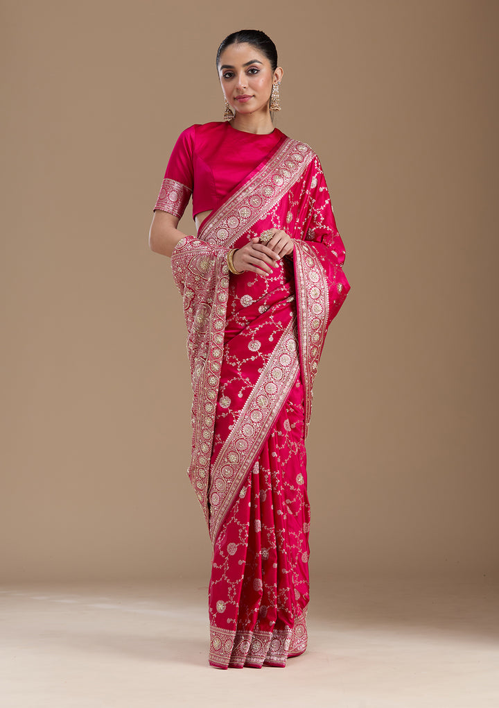 Rani Pink Zardozi (Silver) Art Silk Silk_Saree