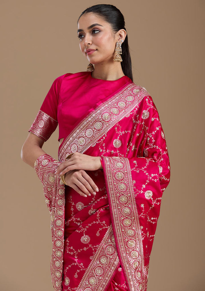 Rani Pink Zardozi (Silver) Art Silk Silk_Saree