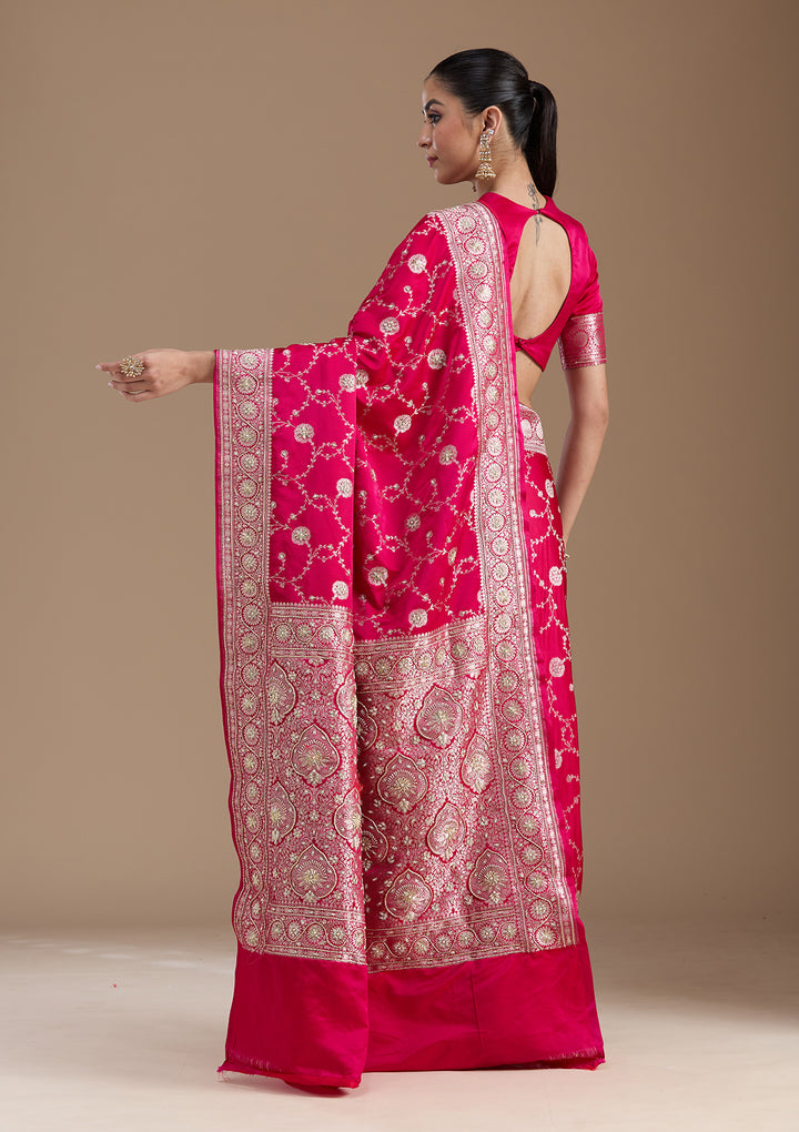 Rani Pink Zardozi (Silver) Art Silk Silk_Saree