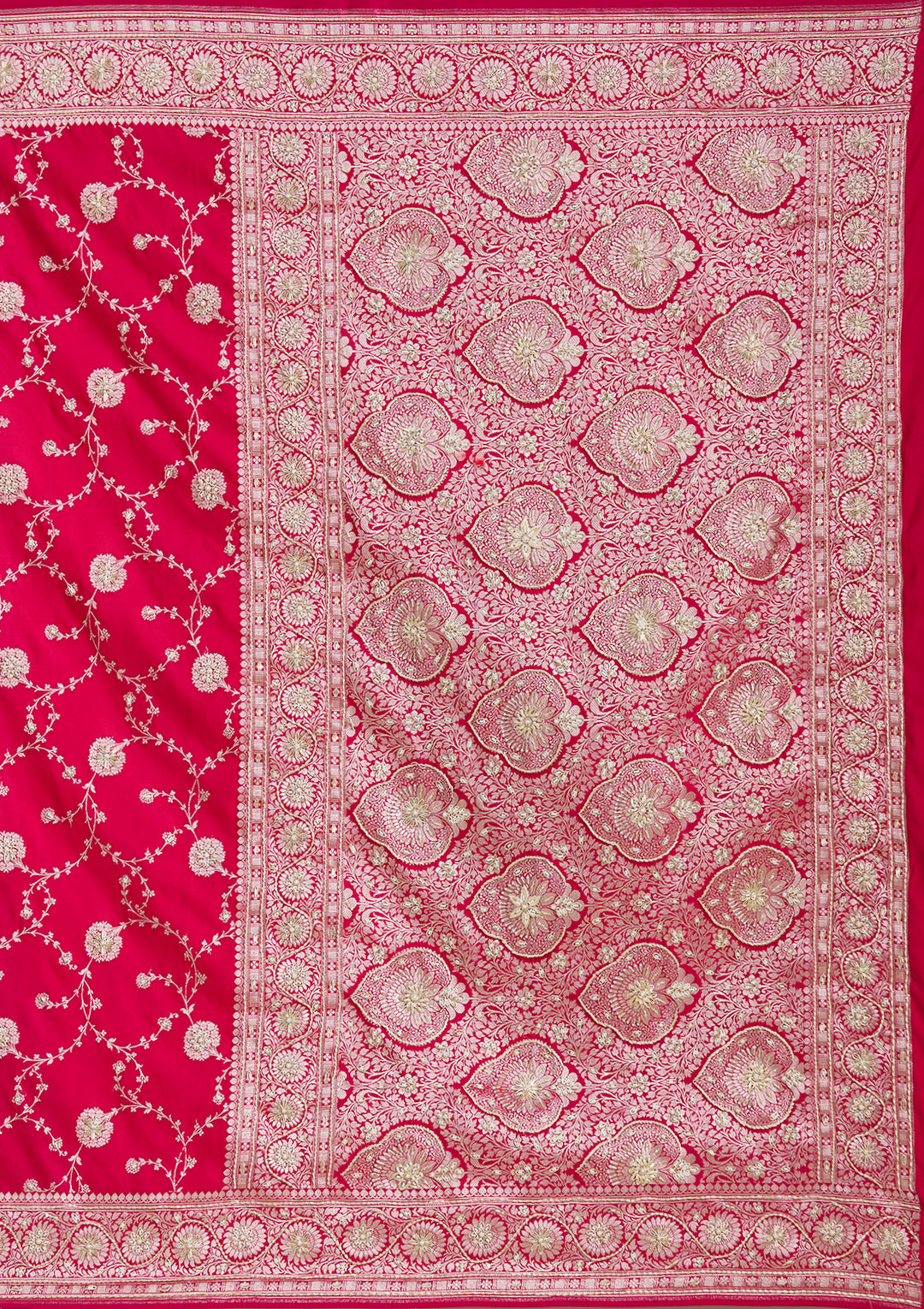 Rani Pink Zardozi (Silver) Art Silk Silk_Saree