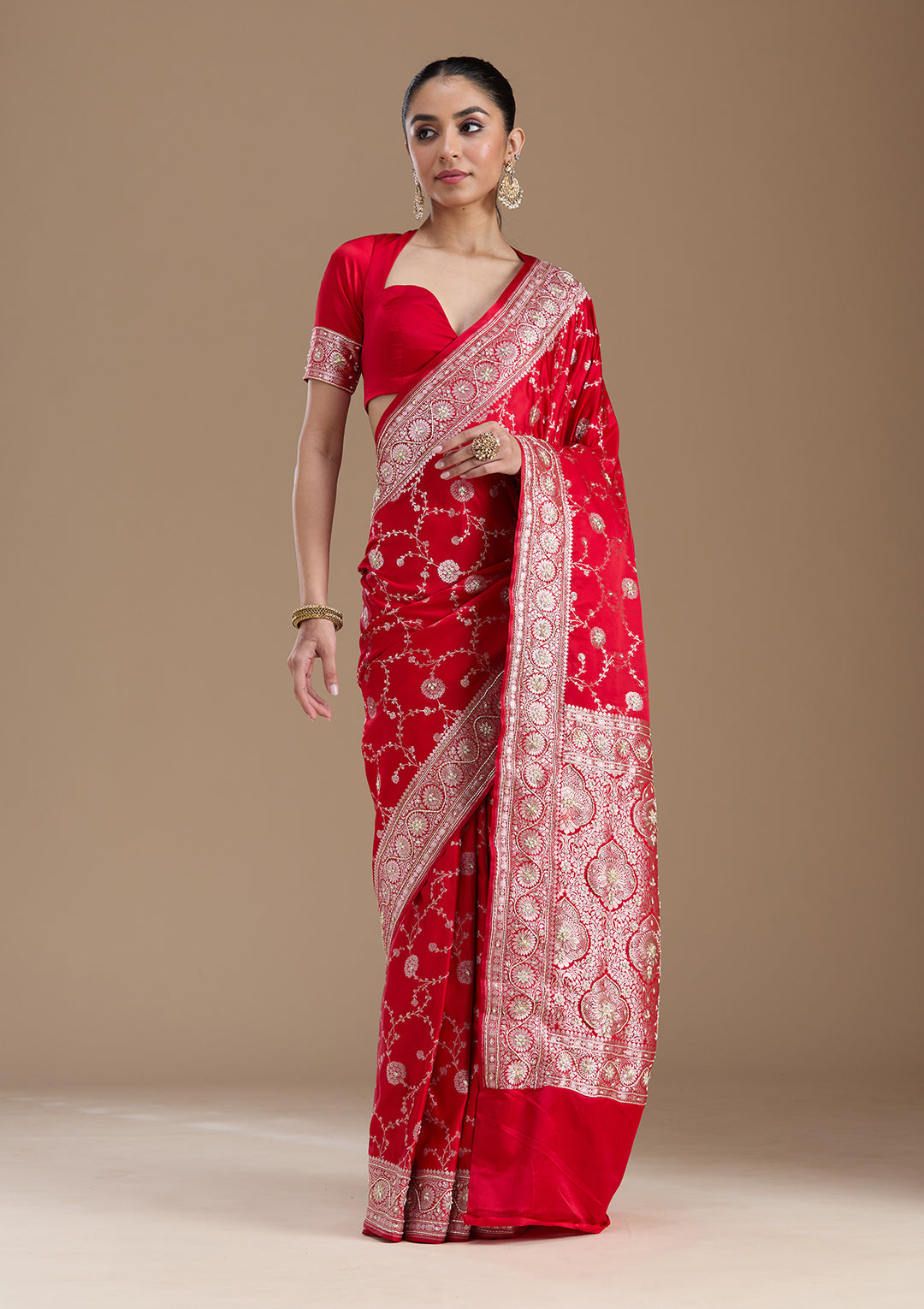 Red Zardozi (Silver) Art Silk Silk_Saree