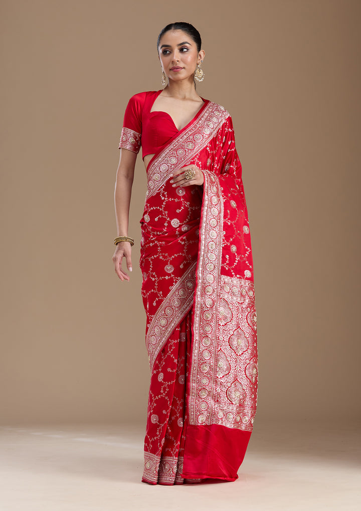 Red Zardozi (Silver) Art Silk Silk_Saree