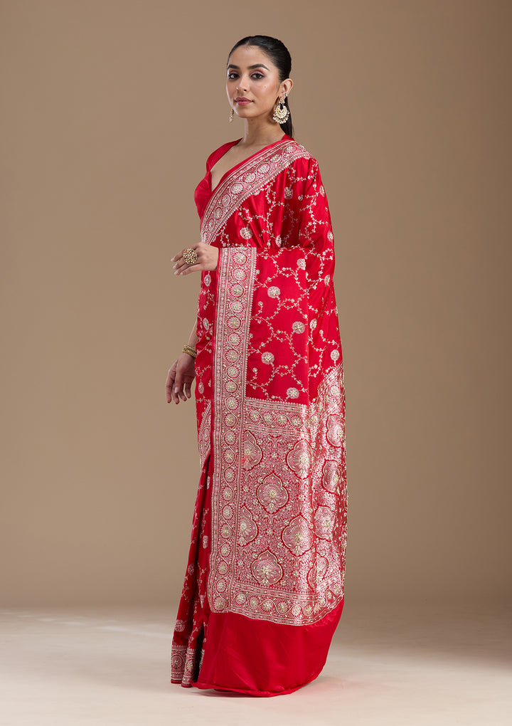 Red Zardozi (Silver) Art Silk Silk_Saree