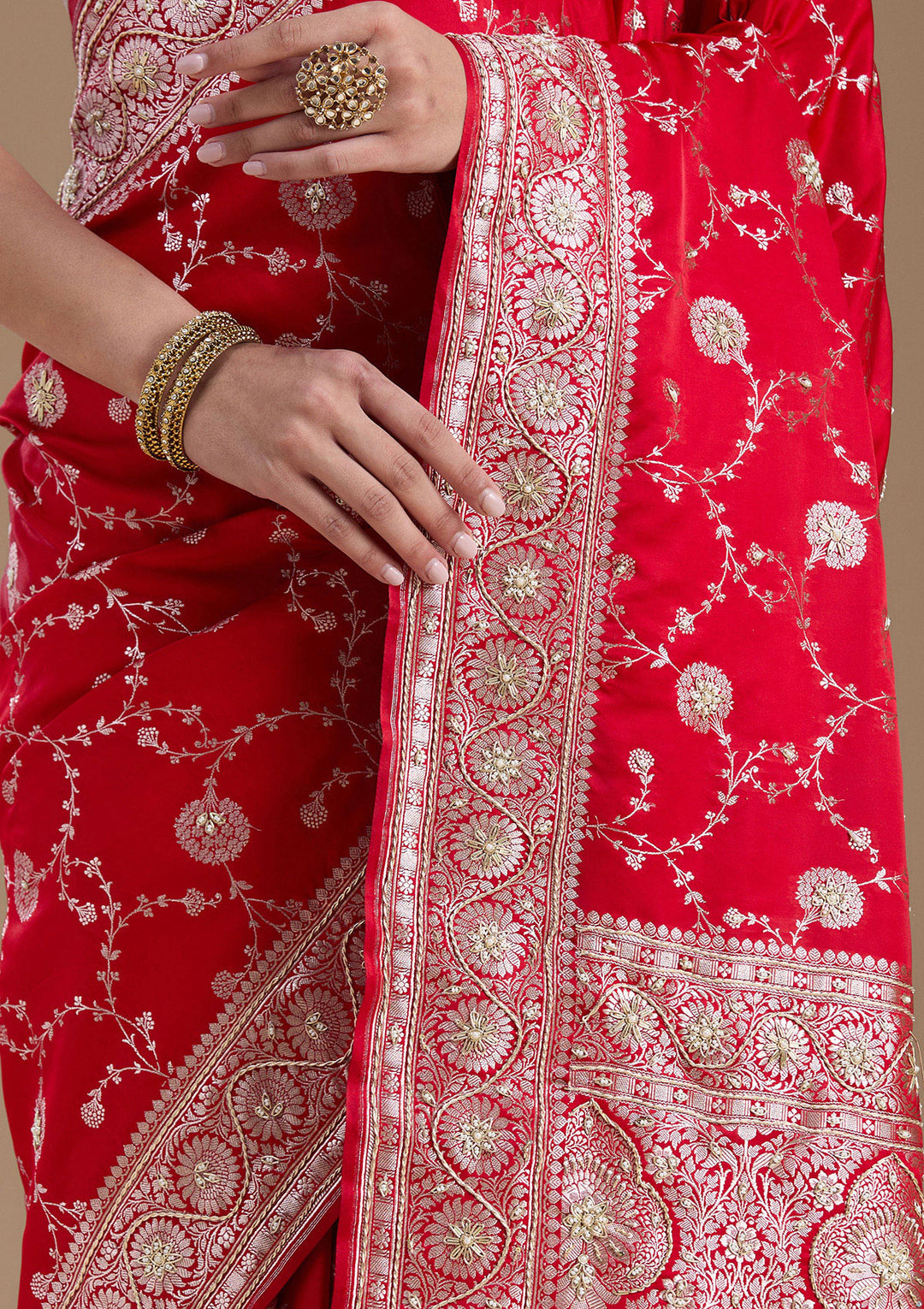Red Zardozi (Silver) Art Silk Silk_Saree