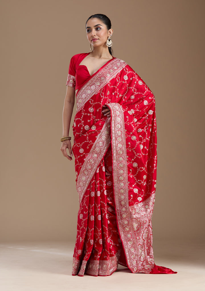 Red Zardozi (Silver) Art Silk Silk_Saree