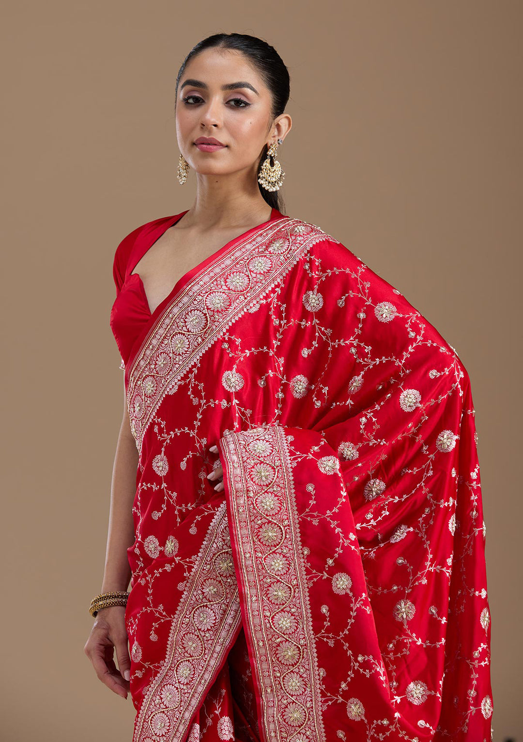 Red Zardozi (Silver) Art Silk Silk_Saree