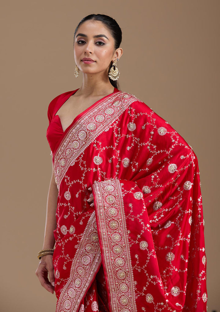 Red Zardozi (Silver) Art Silk Silk_Saree
