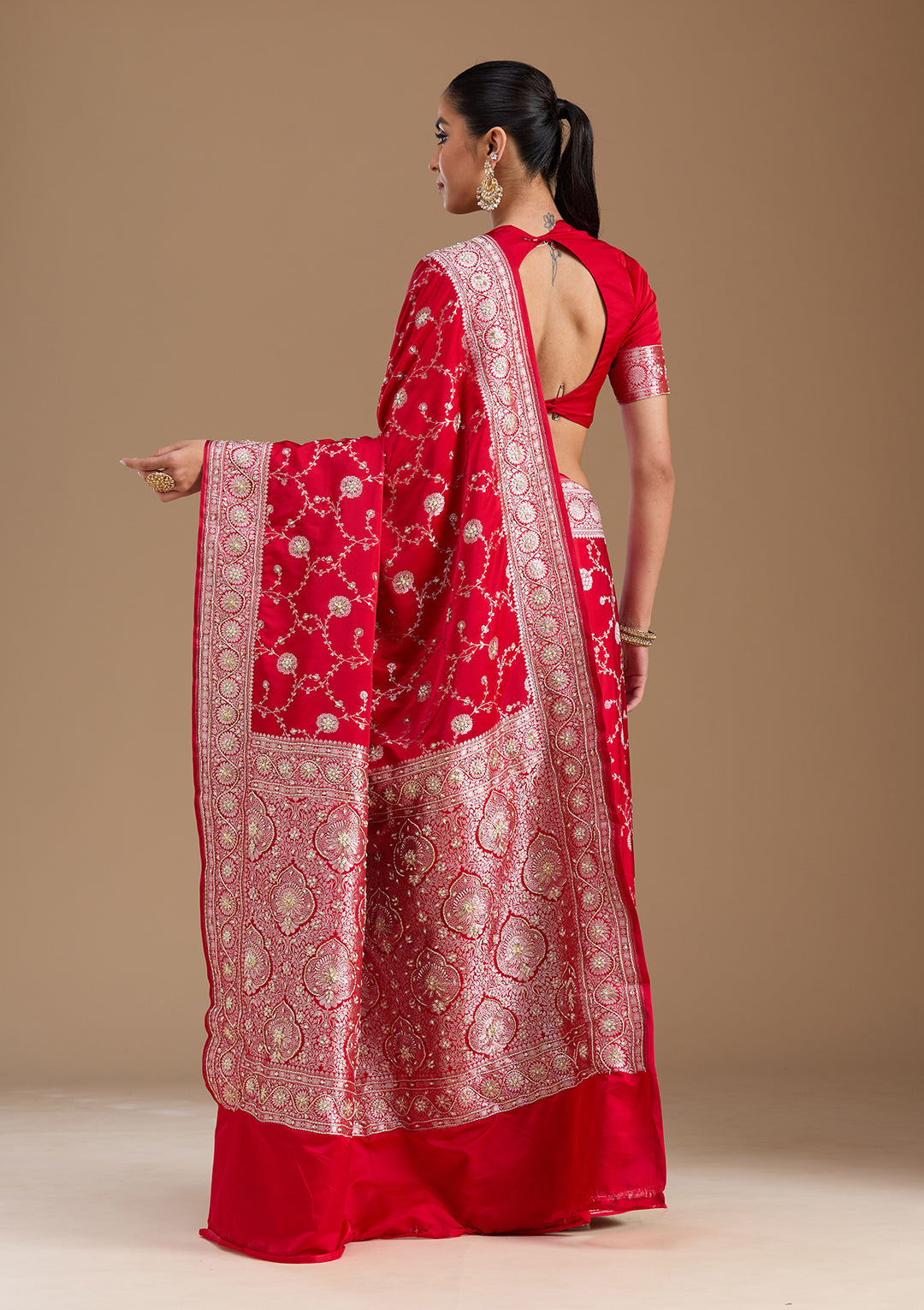 Red Zardozi (Silver) Art Silk Silk_Saree