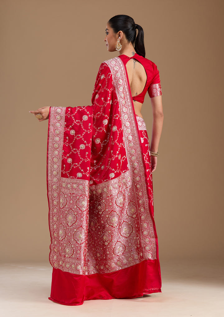 Red Zardozi (Silver) Art Silk Silk_Saree