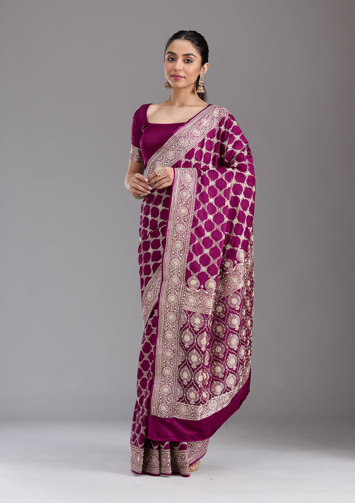 Wine Zardozi (Silver) Art Silk Silk_Saree